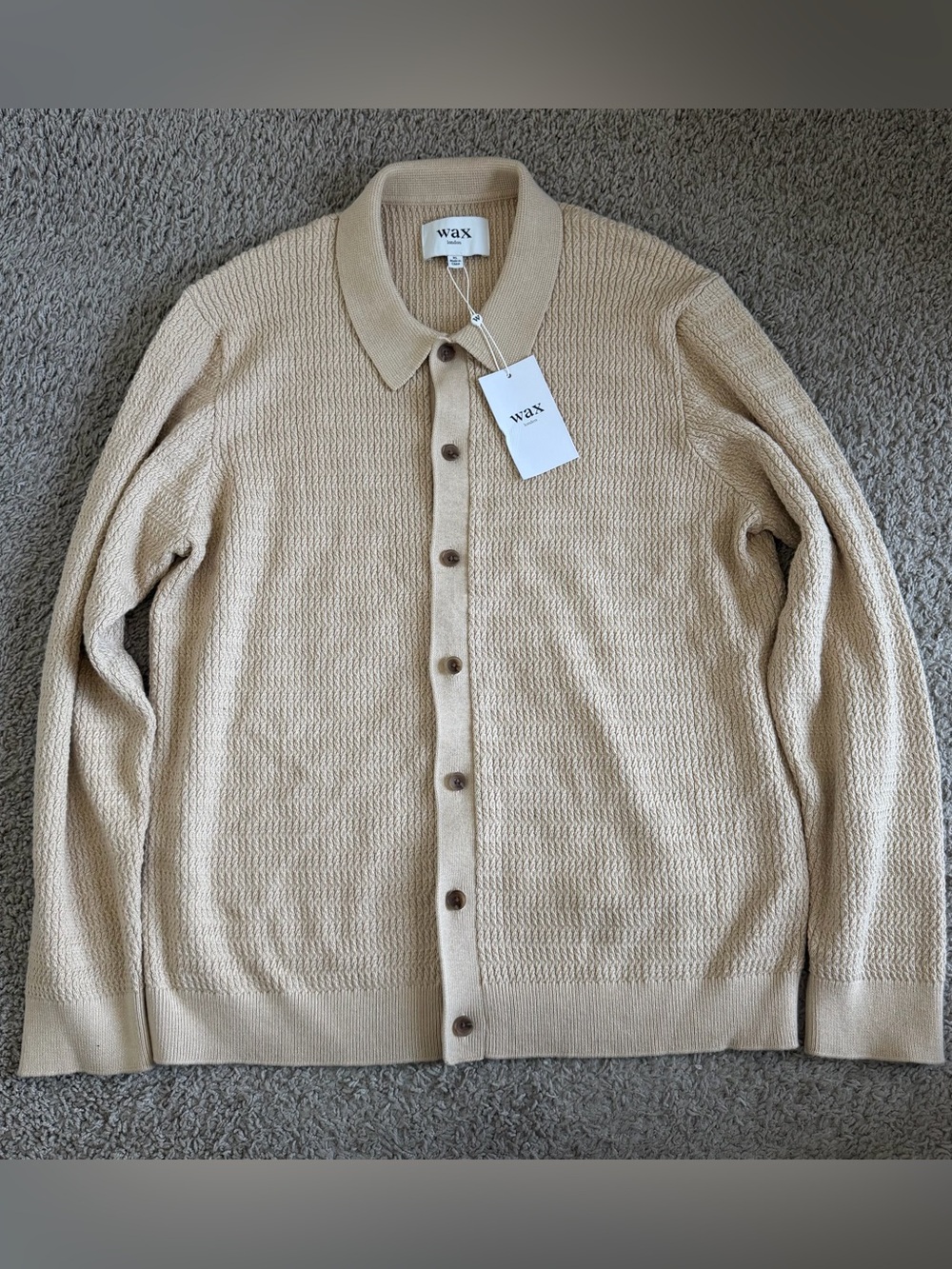 Wax London Tristan Mini Cable Stitch Long Sleeve Button Up Shirt